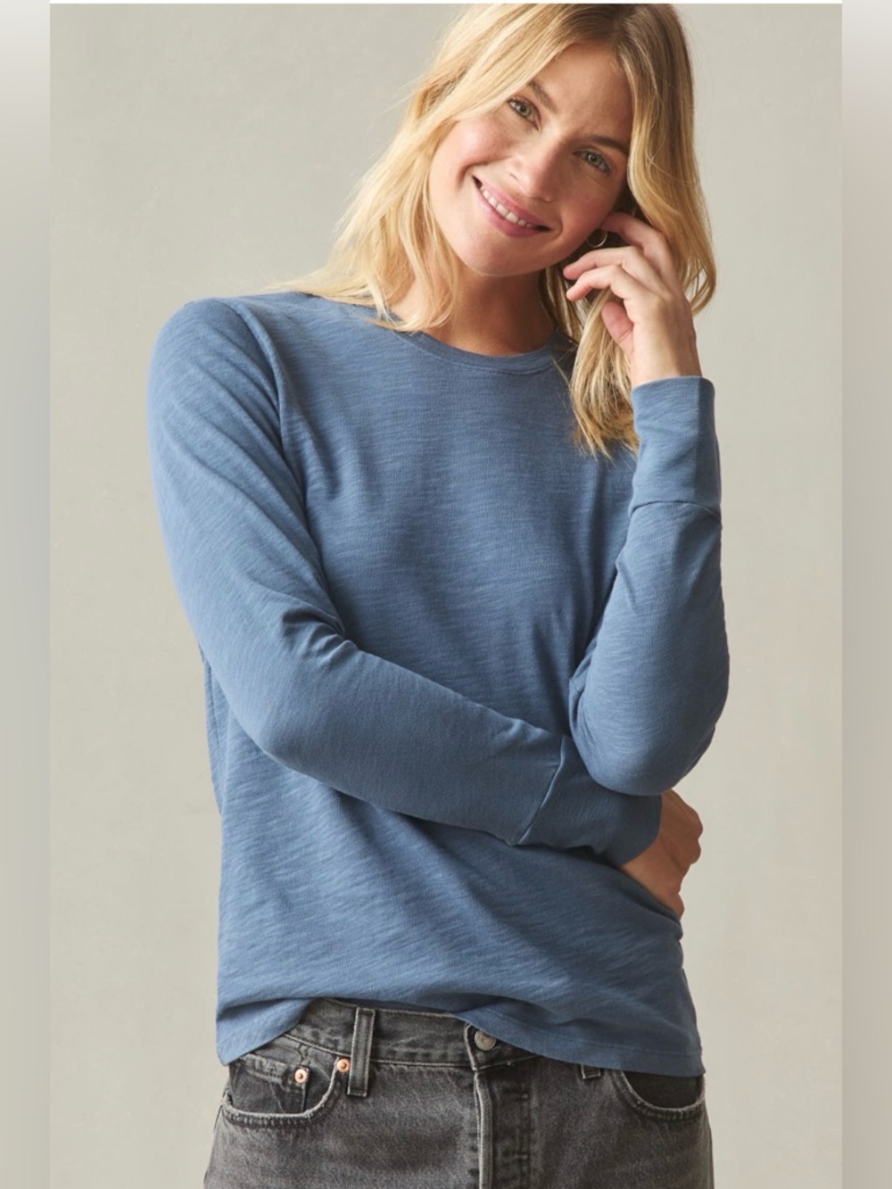 American Giant Women's Premium Slub Long Sleeve Crew Tee Denim blue Size S NWOT